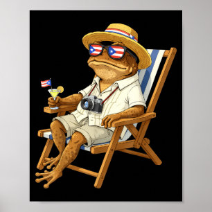 Rolig coqui groda meme puerto rico flagga glasögon poster