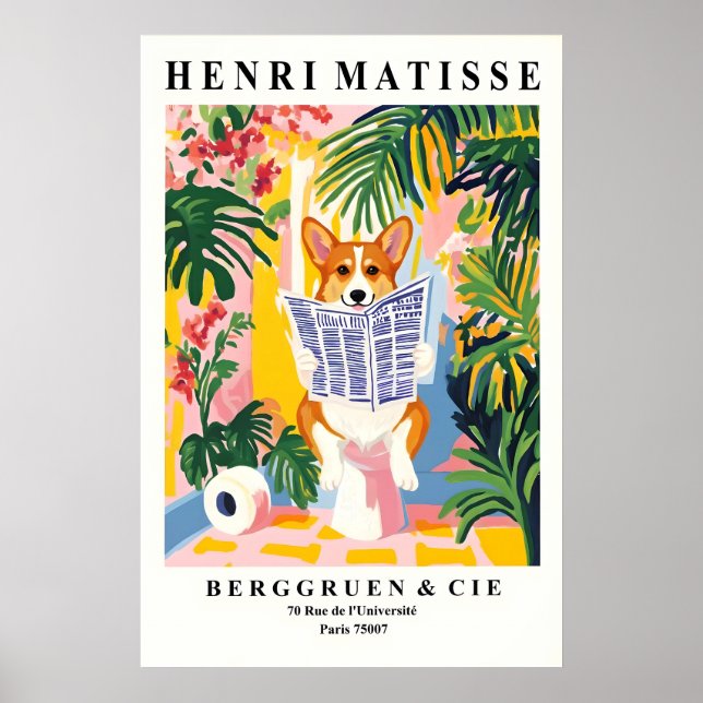 Rolig Corgi Badrumstryck Matisse Stil Hund Vägg Poster (Framsidan)