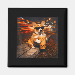 Rolig corgi dricker iskaffe söt hund meme magnet