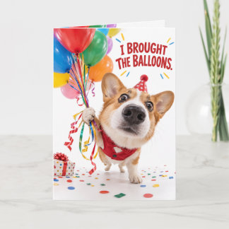 Rolig Corgi Födelsedagskort | Fisheye Ballonghumor Kort