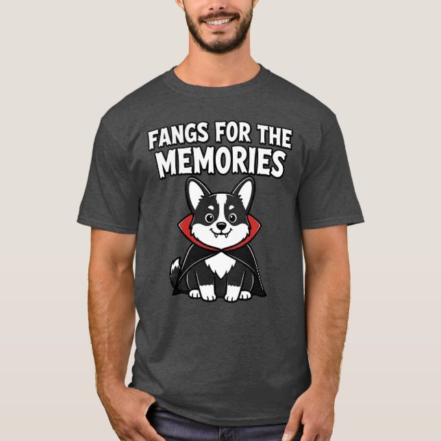 Rolig Corgi Halloween Vampyr Tänder Hund T Shirt (Framsida)