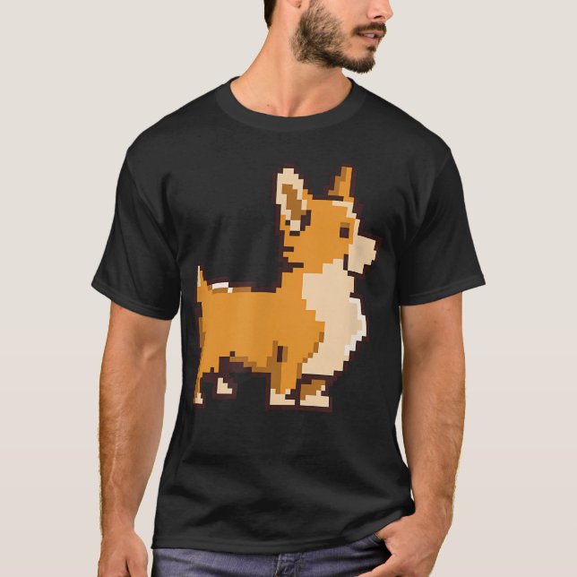 Rolig Corgi Hund Djur Pixelkonst Retro Video T Shirt (Framsida)