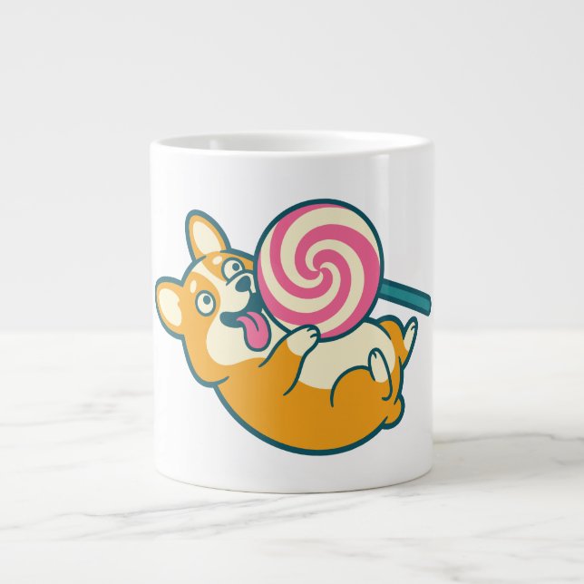 Rolig Corgi Hund med jättekollipop Jumbo Mugg (Framsidan)