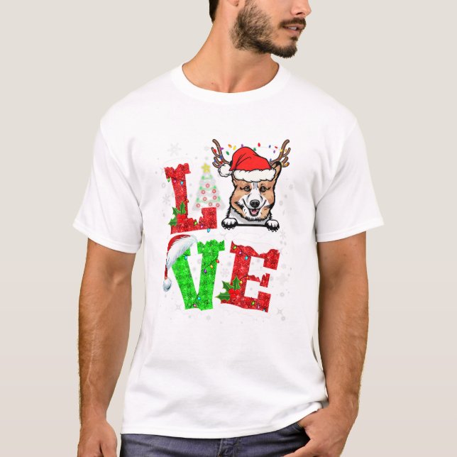 Rolig Corgi Hund Träd Jul T Shirt (Framsida)