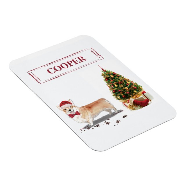 Rolig Corgi Julhund med Träd Magnet (Högersidan)