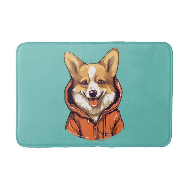 Rolig Corgi som bär Hoodie Badrumsmatta (Framsidan)
