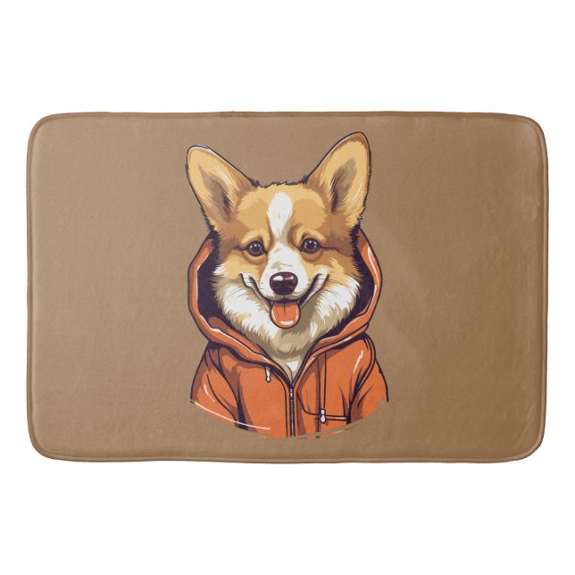 Rolig Corgi som bär Hoodie Badrumsmatta (Framsidan)