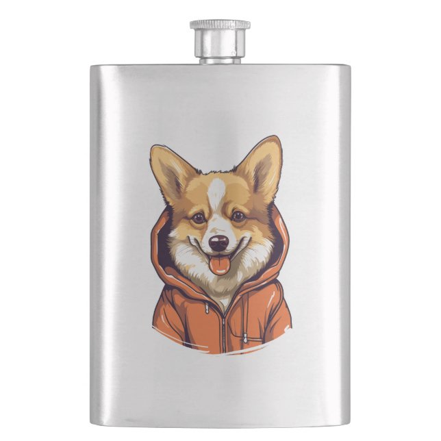 Rolig Corgi som bär Hoodie Fickplunta (Framsidan)