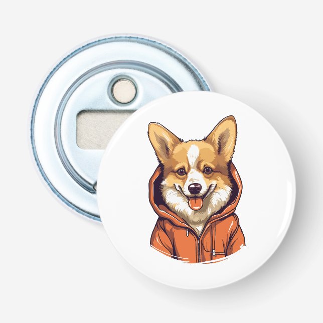 Rolig Corgi som bär Hoodie Flasköppnare (Framsidan)