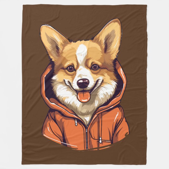 Rolig Corgi som bär Hoodie Fleecefilt (Framsidan)
