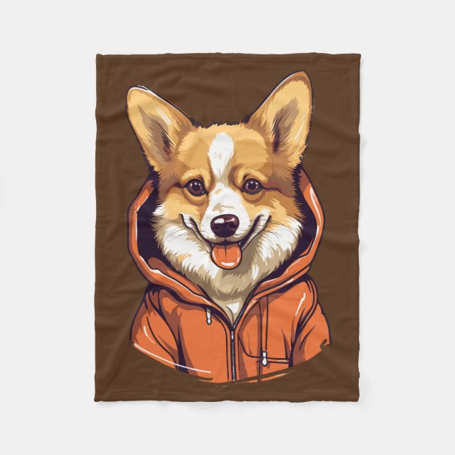 Rolig Corgi som bär Hoodie Fleecefilt (Framsidan)