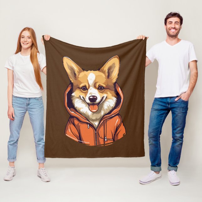 Rolig Corgi som bär Hoodie Fleecefilt (På plats)