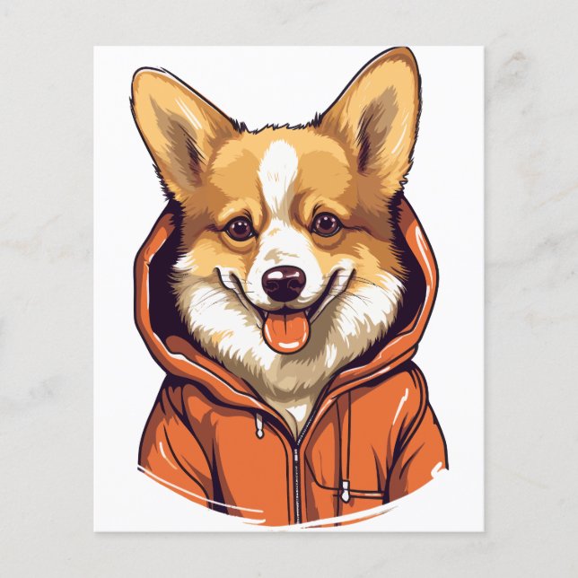 Rolig Corgi som bär Hoodie Flygblad (Framsidan)