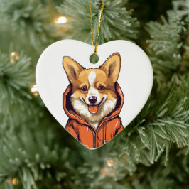 Rolig Corgi som bär Hoodie Julgransprydnad Keramik