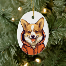 Rolig Corgi som bär Hoodie Julgransprydnad Keramik