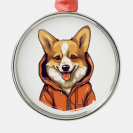 Rolig Corgi som bär Hoodie Julgransprydnad Metall