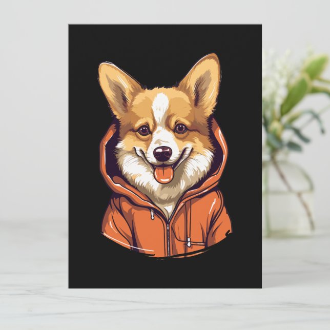 Rolig Corgi som bär Hoodie Julkort (Stående Fram)