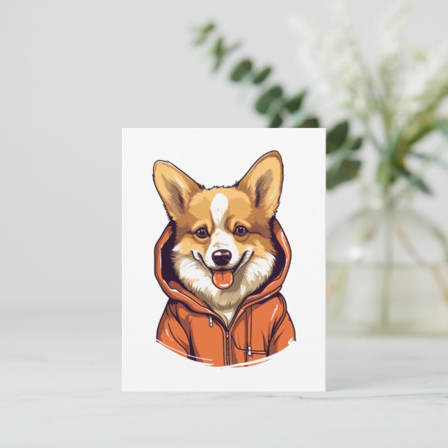 Rolig Corgi som bär Hoodie Julkort (Stående Fram)