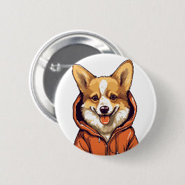 Rolig Corgi som bär Hoodie Knapp