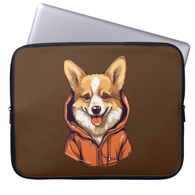 Rolig Corgi som bär Hoodie Laptop Fodral (Framsidan)
