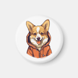 Rolig Corgi som bär Hoodie Magnet