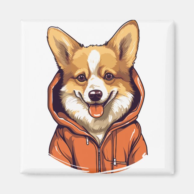 Rolig Corgi som bär Hoodie Magnet (Framsidan)