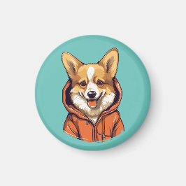 Rolig Corgi som bär Hoodie Magnet