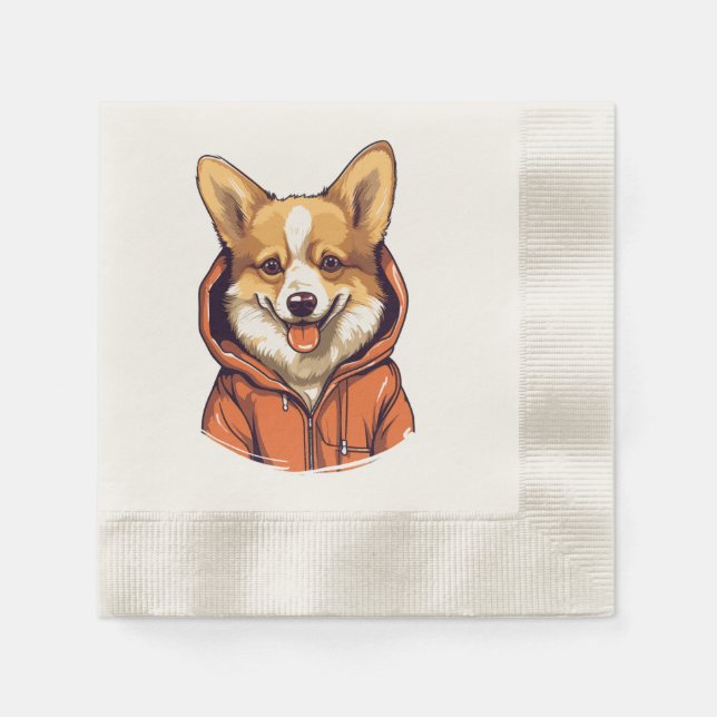 Rolig Corgi som bär Hoodie Pappersservett (Framsidan)