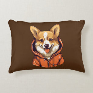 Rolig Corgi som bär Hoodie Prydnadskudde