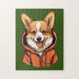 Rolig Corgi som bär Hoodie Pussel