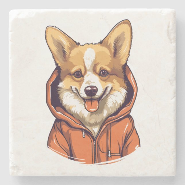 Rolig Corgi som bär Hoodie Stenunderlägg (Framsidan)