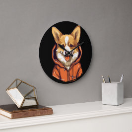Rolig Corgi som bär Hoodie Stor Klocka