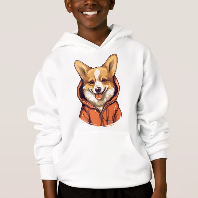 Rolig Corgi som bär Hoodie T Shirt (Framsida)