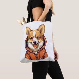 Rolig Corgi som bär Hoodie Tygkasse