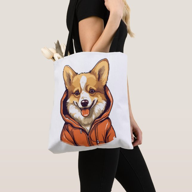 Rolig Corgi som bär Hoodie Tygkasse (Närbild)