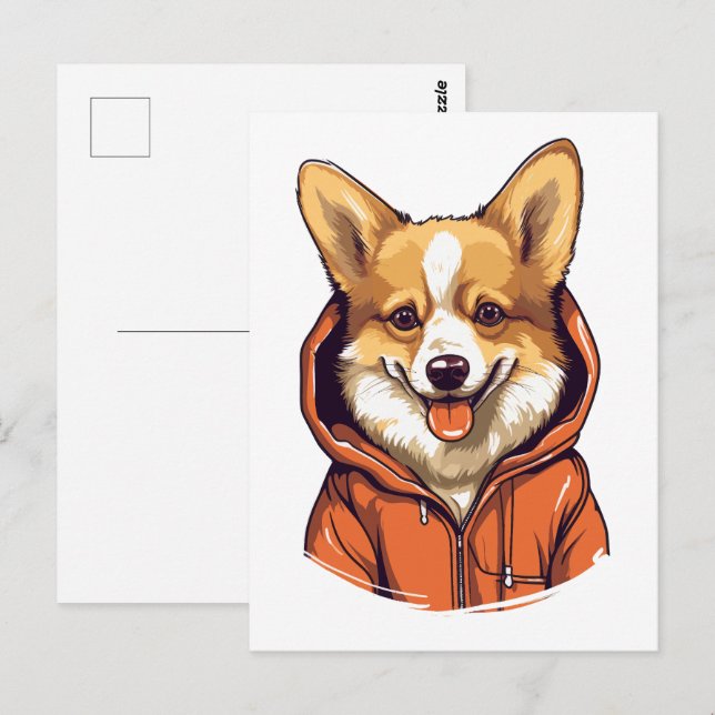 Rolig Corgi som bär Hoodie Vykort (Fram/baksida)