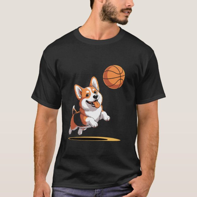 Rolig Corgi som spelar basketboll Slam Dunk T Shirt (Framsida)