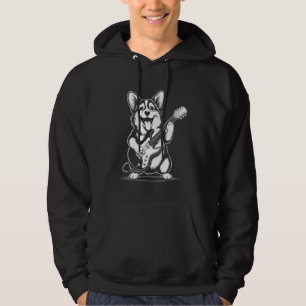 Rolig Corgi som spelar gitarr Rockmusik Hundälskar Hoodie