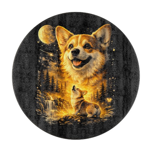 rolig corgi som ylar mot månen (Framsidan)