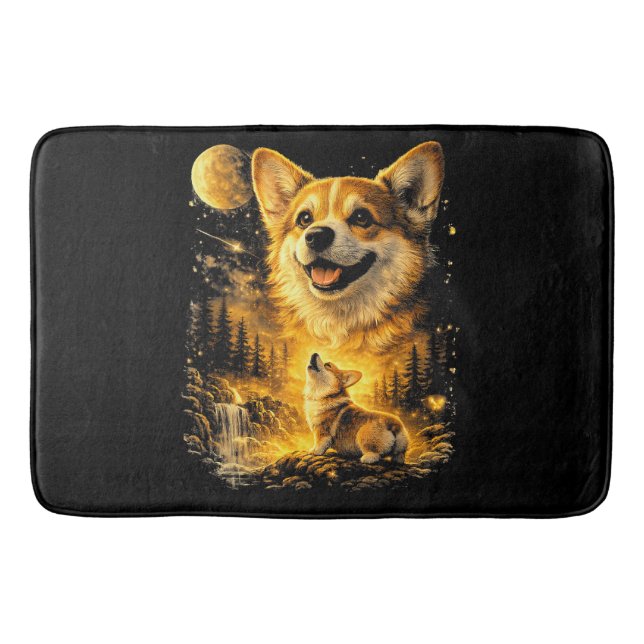 Rolig Corgi som ylar mot månen Badrumsmatta (Framsidan)