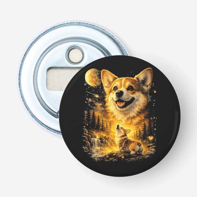 Rolig Corgi som ylar mot månen Flasköppnare (Framsidan)