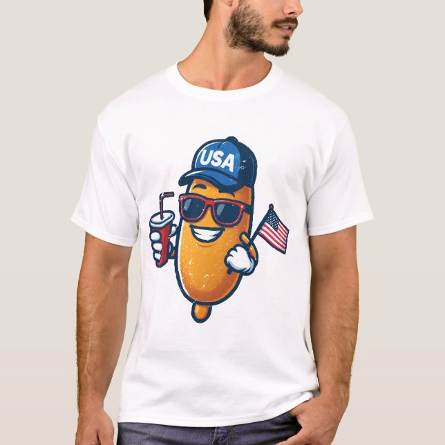 Rolig Corn dog 4 juli tröja Patriotiska Amerika (Framsida)