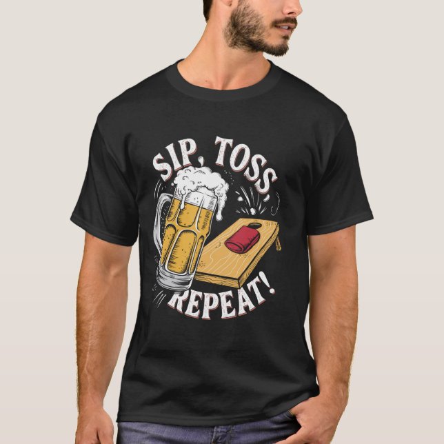 Rolig Cornhole Klunk Kast Upprepa T Shirt (Framsida)
