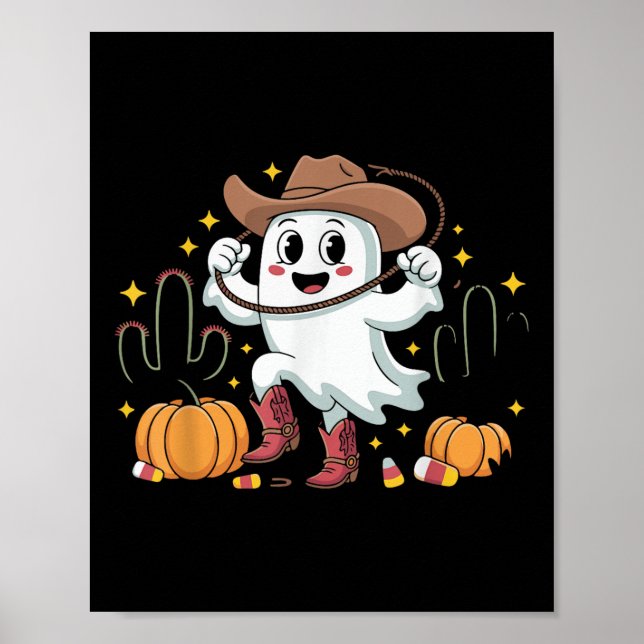Rolig Cowboy Halloween Spöke Västerländsk Höst För Poster (Framsidan)