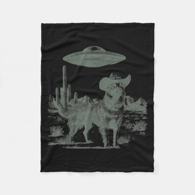 Rolig cowboy hund alien ufo öken möte  fleecefilt (Framsidan)