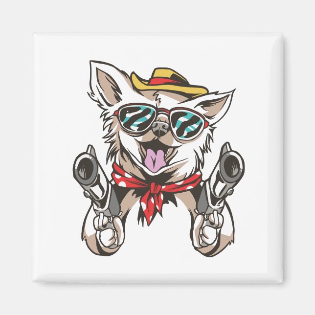 Rolig Cowboy Hund Magnet (Framsidan)