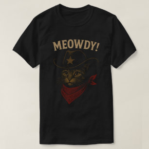 Rolig Cowboy Katt "Meowdy" Västerländsk Design T Shirt