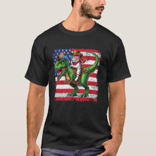 Rolig Cowboy Katt Ridande Dinosaur USA Flagga T-Re T Shirt