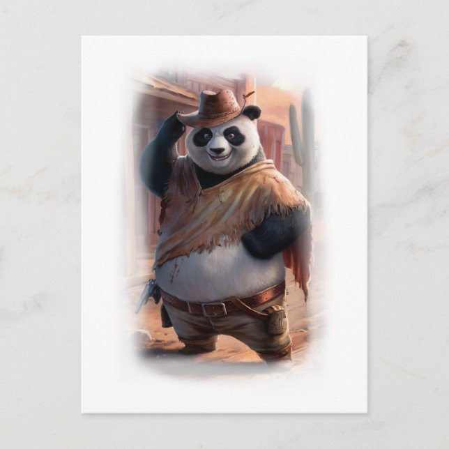 Rolig Cowboy Panda på en Vit  Helg Vykort (Framsida)