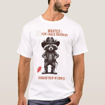 Rolig Cowboy Raccoon T-Shirt – Efterlyst för Snack